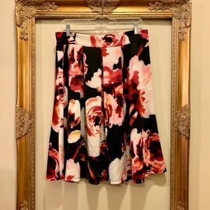 floral pleated flair skirt